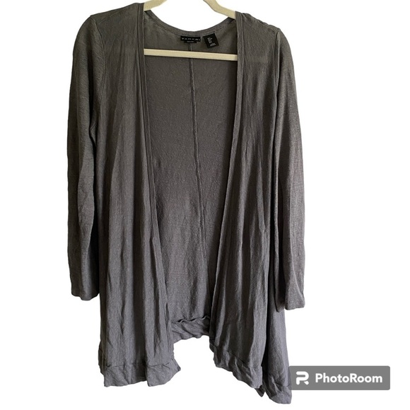 TAHARI 100% Linen Lightweight Gray Long Sleeve Cardigan Size L - Picture 1 of 10